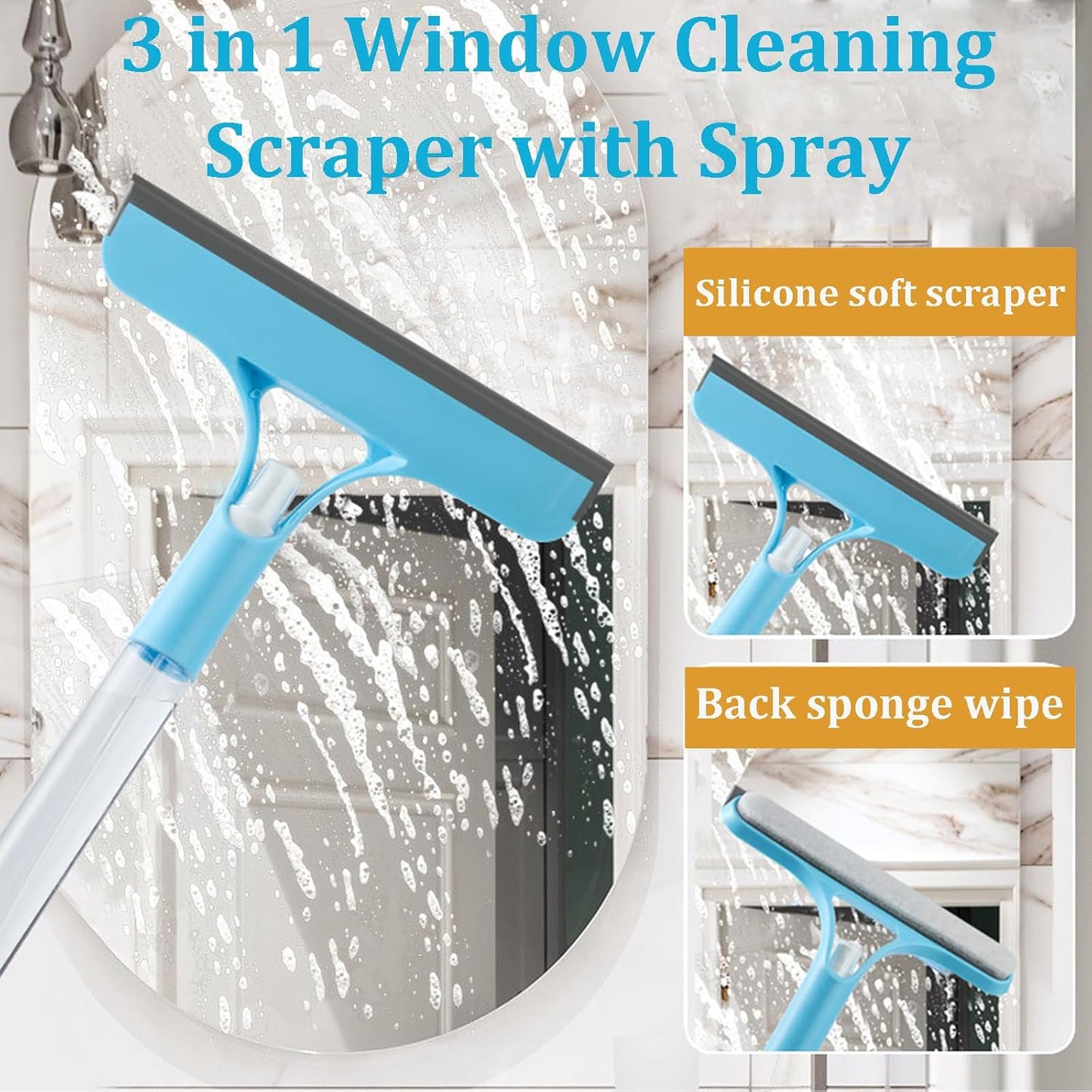 Car Glass Cleaning Wiper 3 In 1 Car Door Window Windshield Cleaner Squeegee with Spray Bottle for Car Home Washing Tool