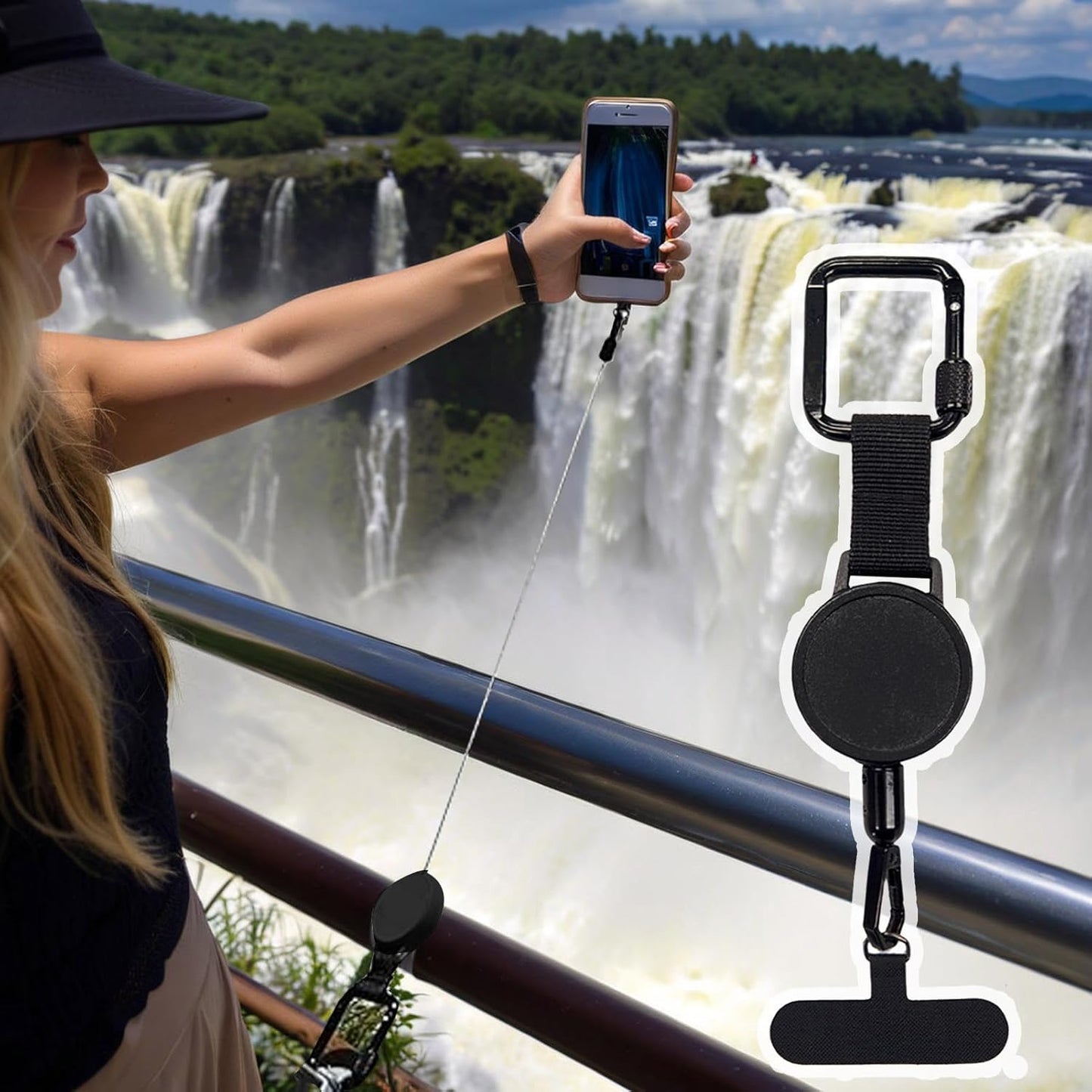 Anti-Theft Phone Tether with Belt Clip Retractable Steel Line Universal Locking Carabiner Prevent Drops Phone Leash for Travel