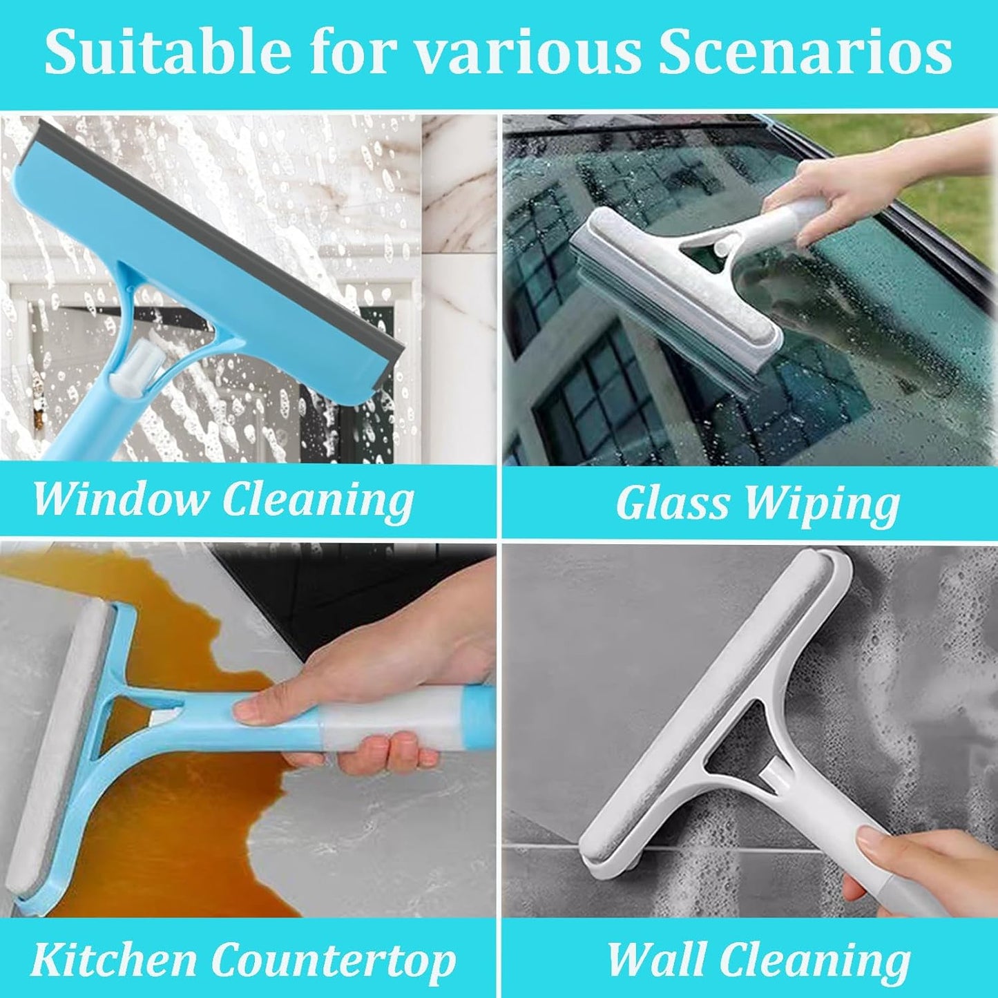 Car Glass Cleaning Wiper 3 In 1 Car Door Window Windshield Cleaner Squeegee with Spray Bottle for Car Home Washing Tool