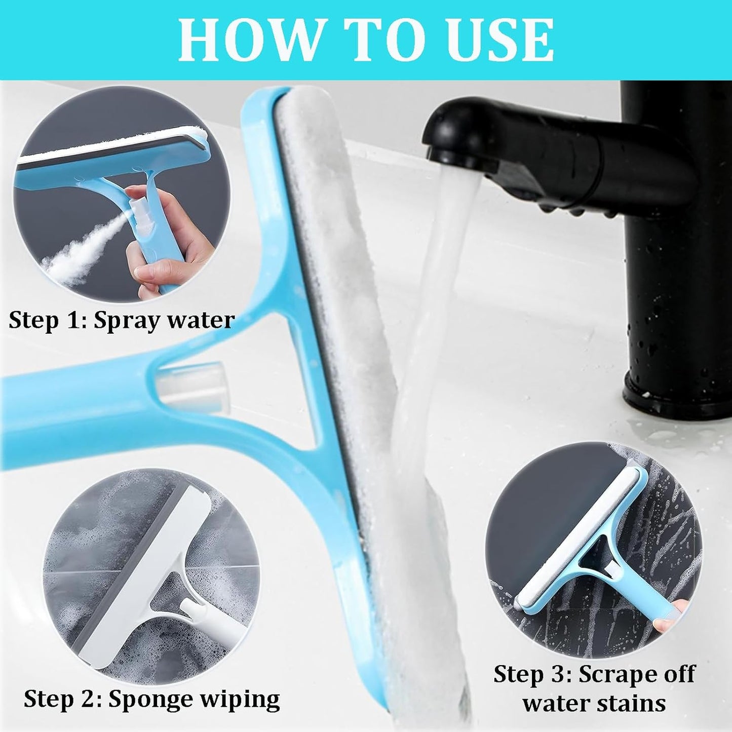 Car Glass Cleaning Wiper 3 In 1 Car Door Window Windshield Cleaner Squeegee with Spray Bottle for Car Home Washing Tool